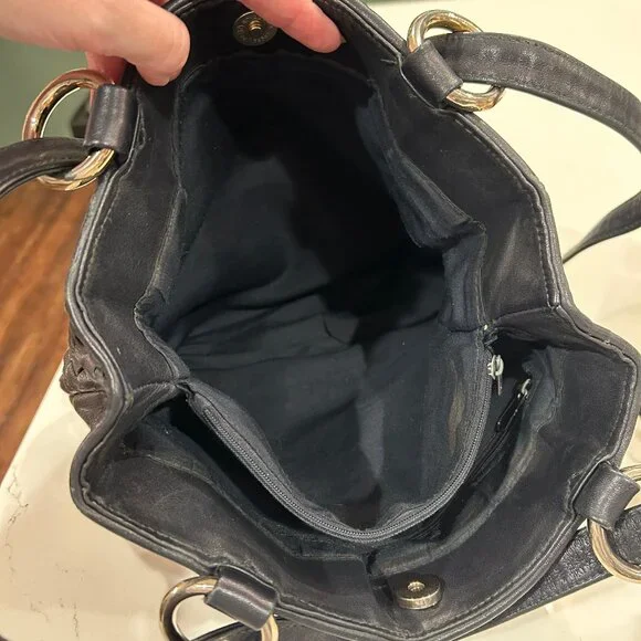 Etienne Aigner Black Woven Leather Convertible Strap Handbag Crossbody Shoulder - Picture 11 of 16